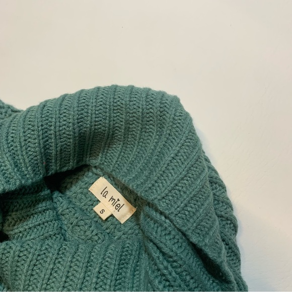 La Miel Women's Sweater Cowl Neck Cold Shoulder Small Green Fall Cozy - Picture 5 of 9